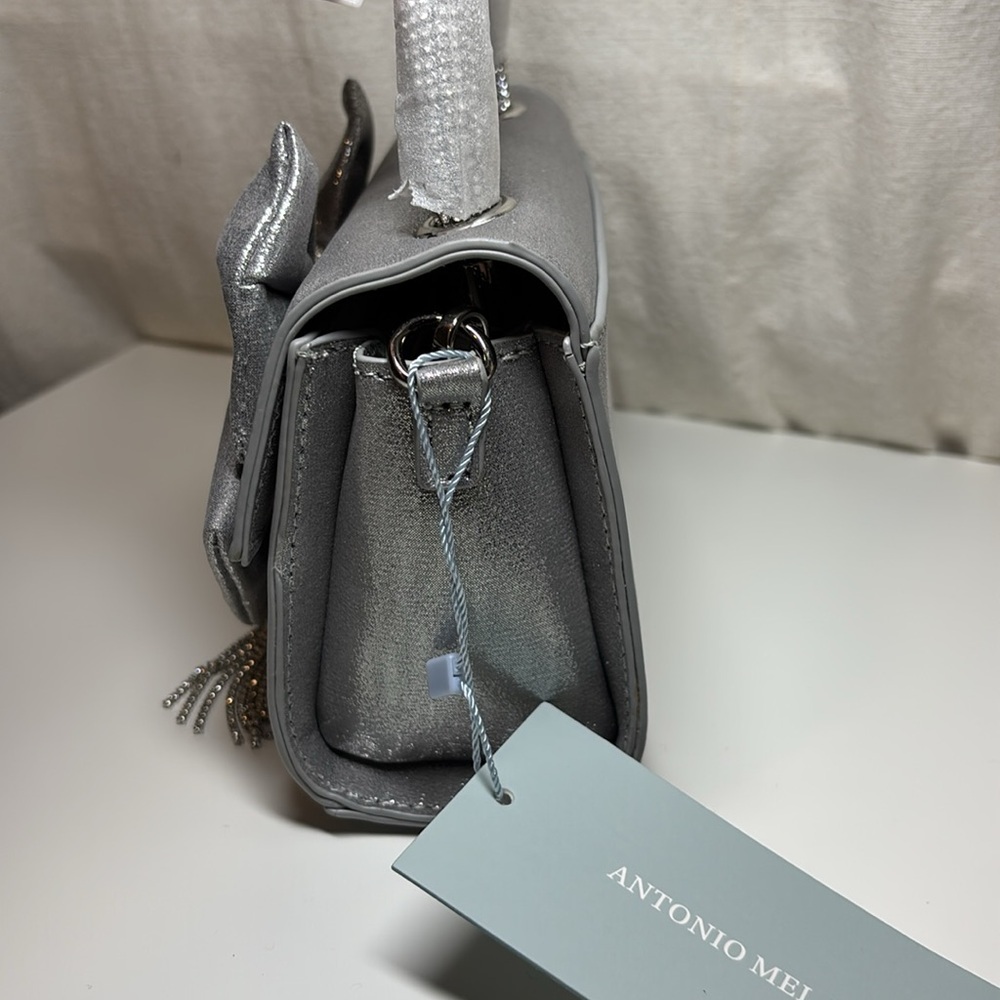 Antonio Melani Metallic Bow Top Handle Satchel Bag In Silver | NWT - Picture 6 of 13